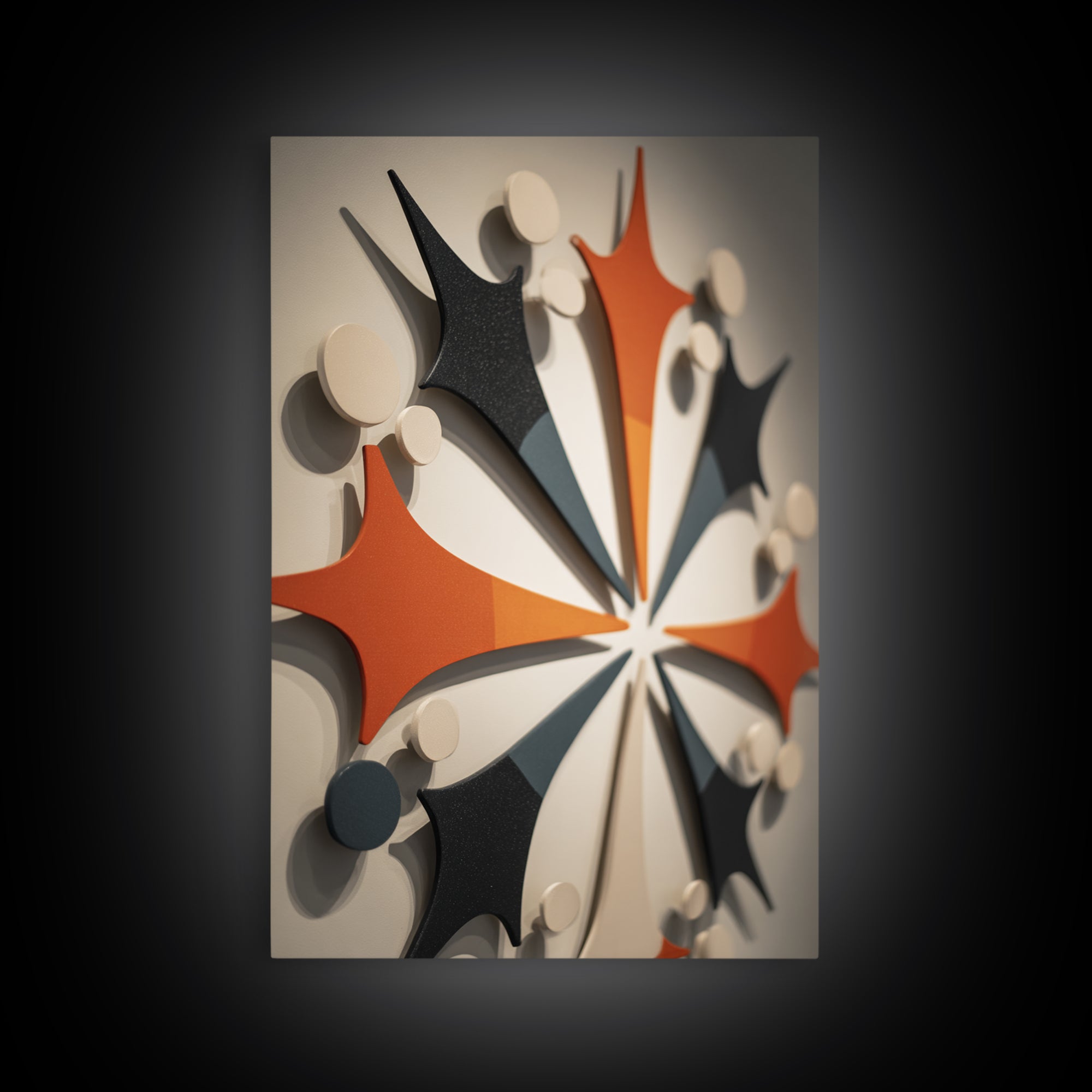Orange Black Atomic Boomerang Wall Art, Midcentury Modern Decor, Geometric Retro Sculpture Canvas Print, MCM Gallery Poster