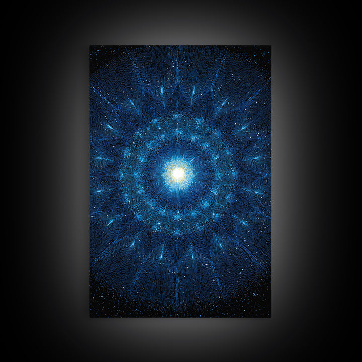 Blue Cosmic Starburst Abstract Wall Art, Modern Digital Art Print, Space Abstract Art, Galaxy Statement Blue Canvas Print