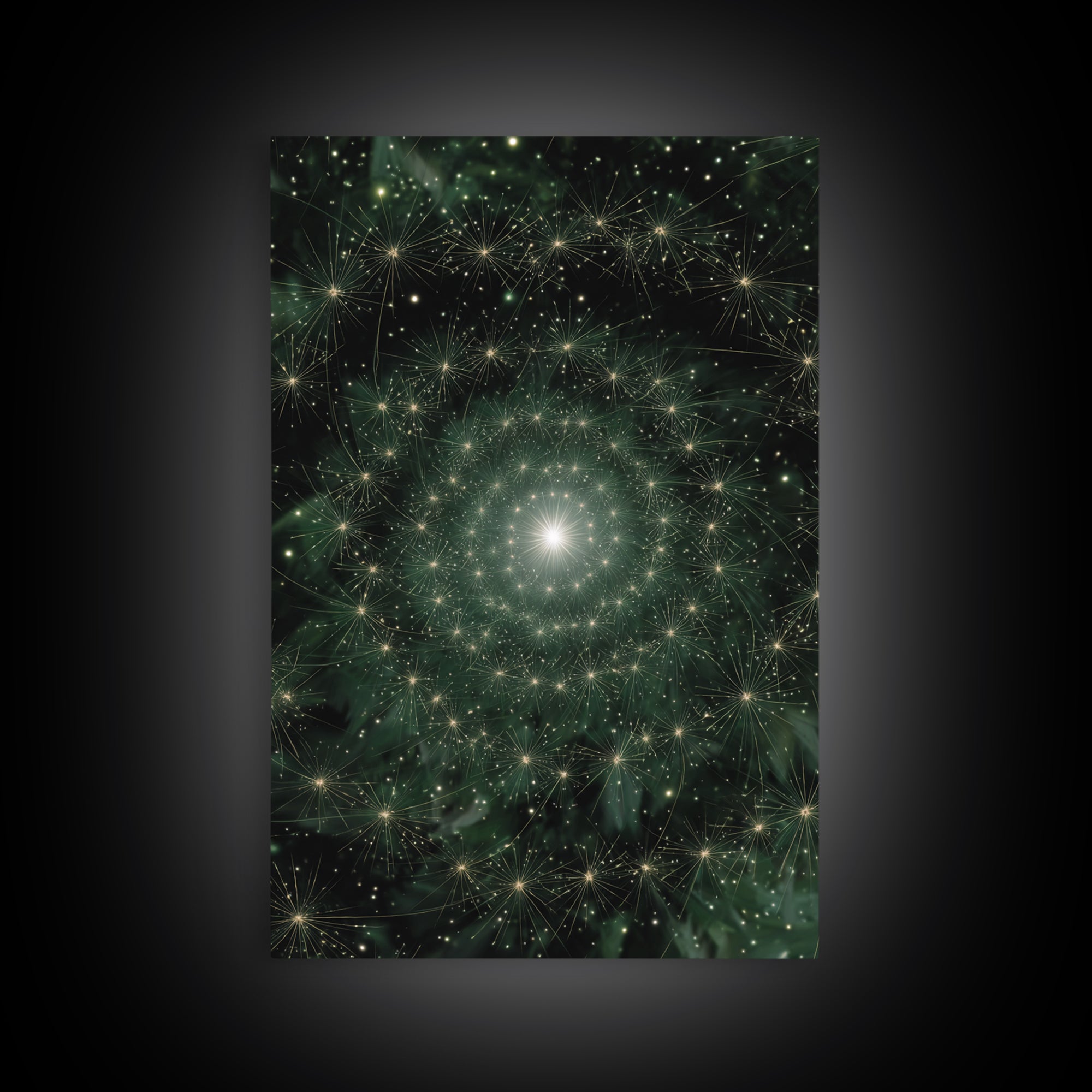 Green Celestial Dandelion Starfield Wall Art, Modern Abstract Art Print, Nature Space Decor, Botanical Canvas Print Poster
