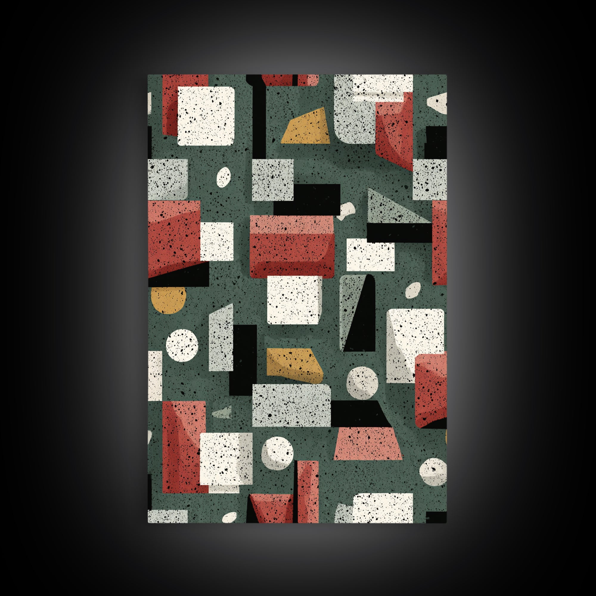 Sage Red Black Geometric Blocks Canvas Print, Midcentury Modern Abstract Art, Bauhaus Retro Office And Living Room Decor