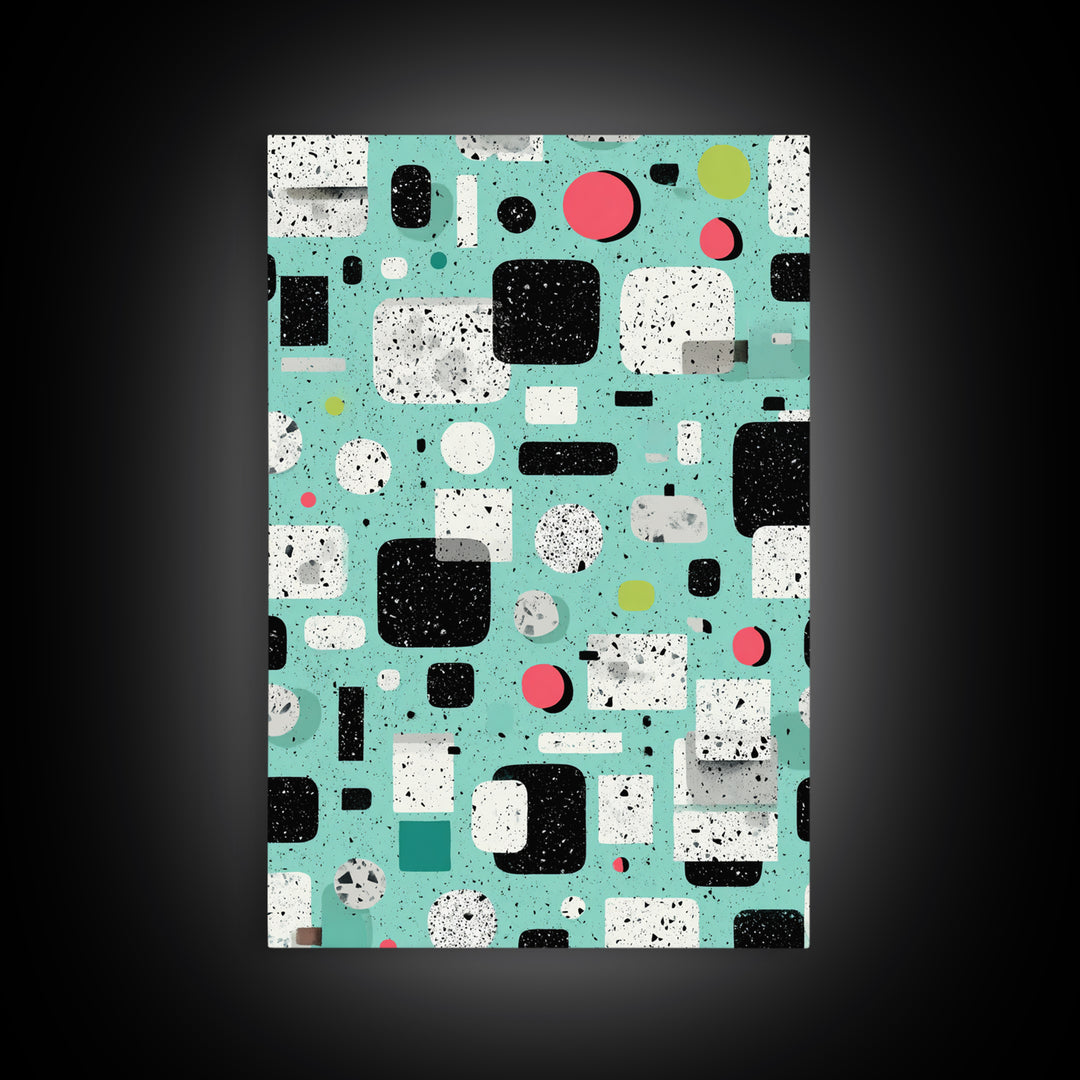 Mint Atomic Rounded Rectangle Pattern Wall Art, Midcentury Modern Abstract Print, Retro Geometric Office Living Room Decor
