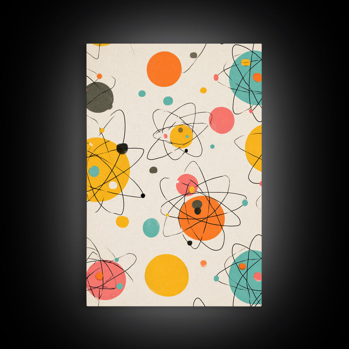 Atomic Orbit Circles And Planets Canvas Print, Midcentury Modern Wall Art, Retro Space Age Abstract Nursery Home Decor Poster