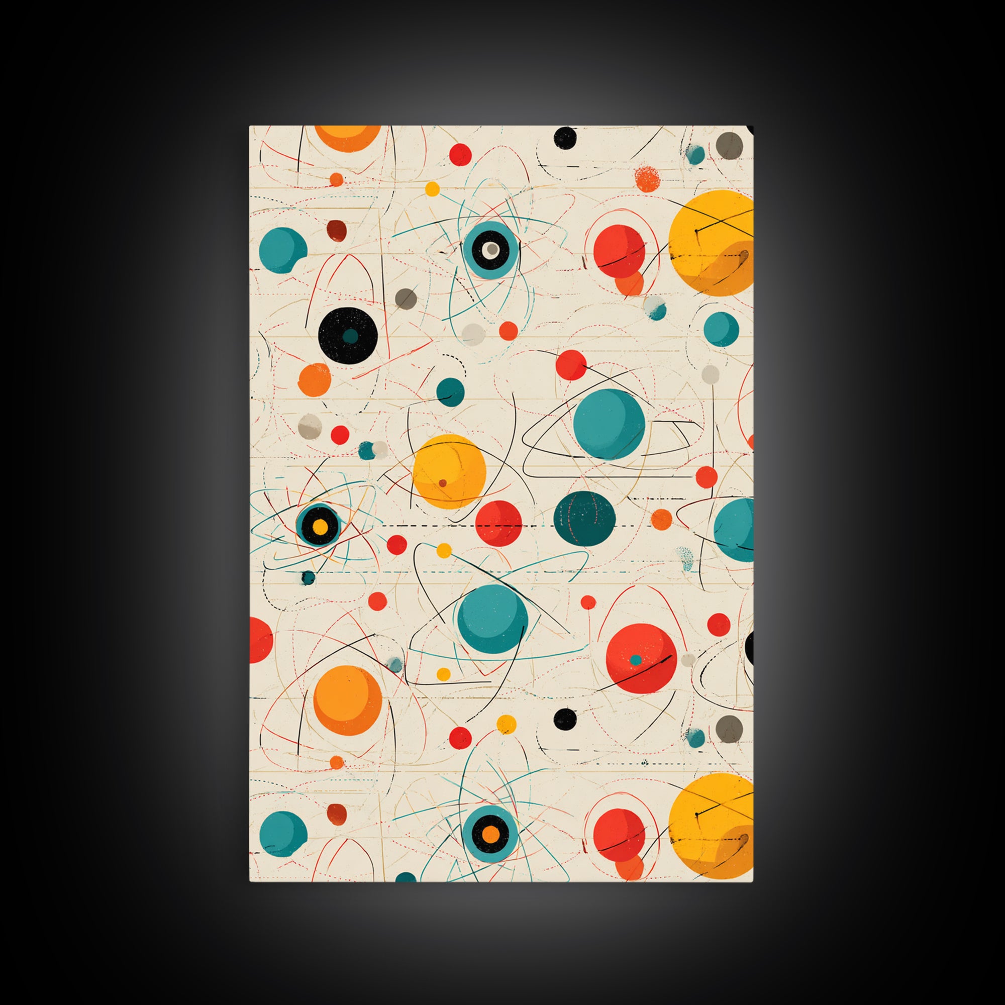 Atomic Teal Orange Planets And Orbit Lines Wall Art, Midcentury Modern Art, Retro Abstract Print, MCM Wall Decor, Modern Home Decor Gift