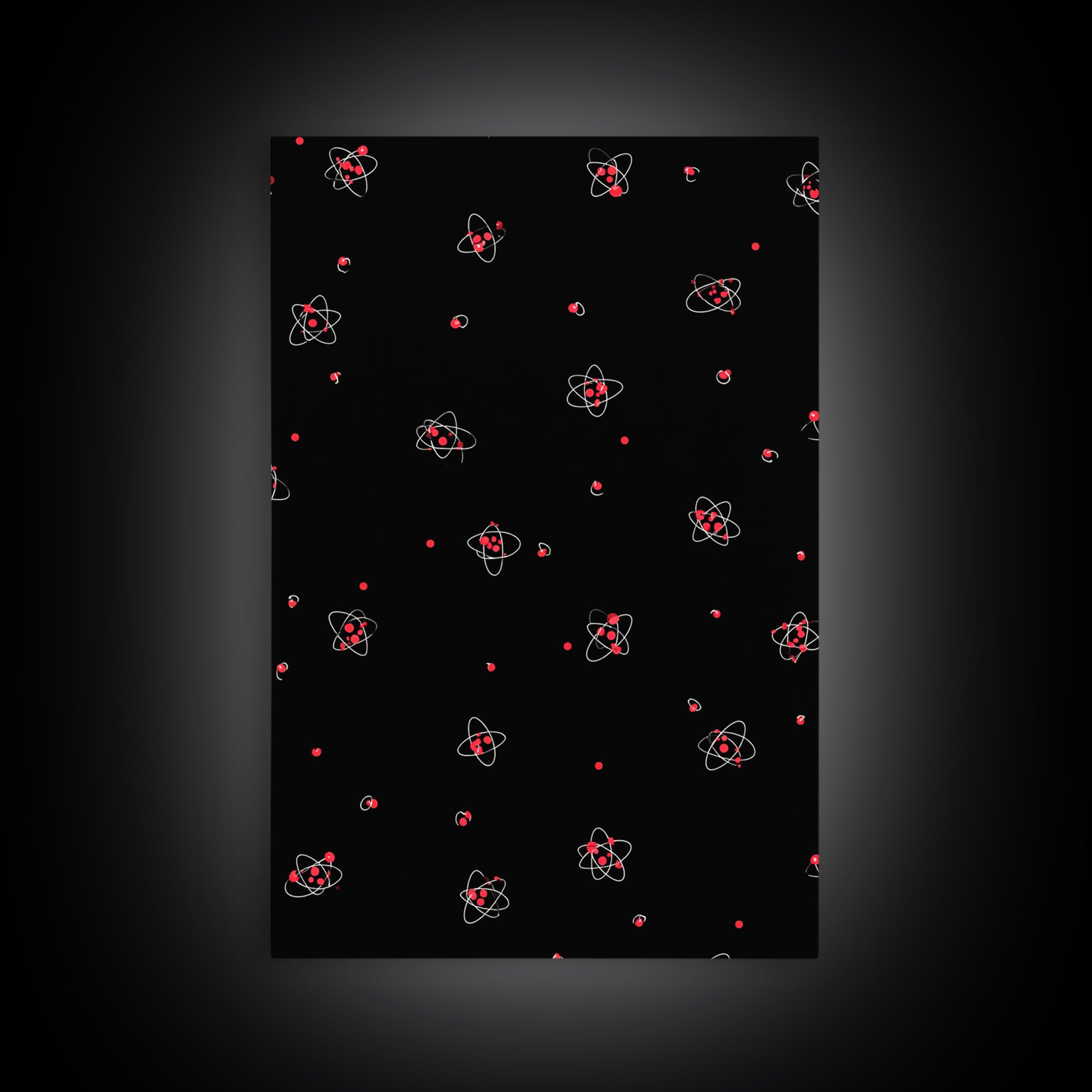 Tiny Red Atomic Dots On Black Canvas Print, Midcentury Modern Art, Retro Science Poster, Space Abstract Wall Decor, MCM Gift
