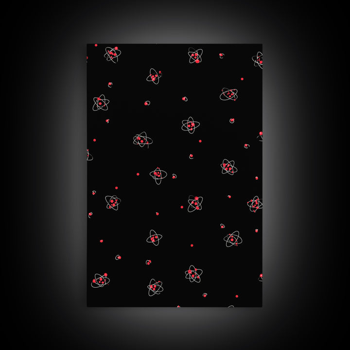 Tiny Red Atomic Dots On Black Canvas Print, Midcentury Modern Art, Retro Science Poster, Space Abstract Wall Decor, MCM Gift