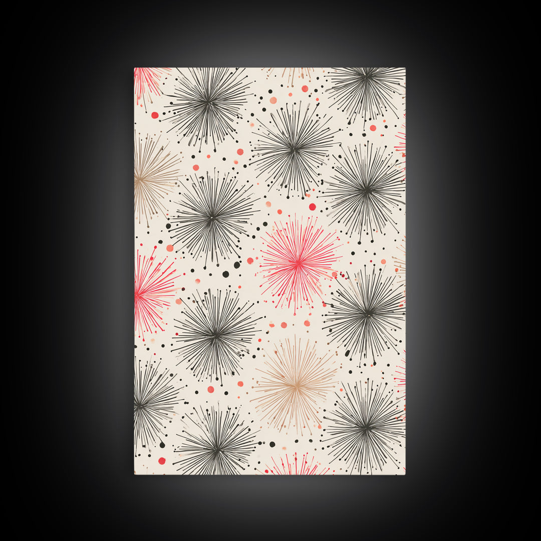 Pink Gray Atomic Starburst Pattern Canvas Print, Midcentury Modern Art, Retro Wall Art, Minimalist Nursery Decor, MCM Gift