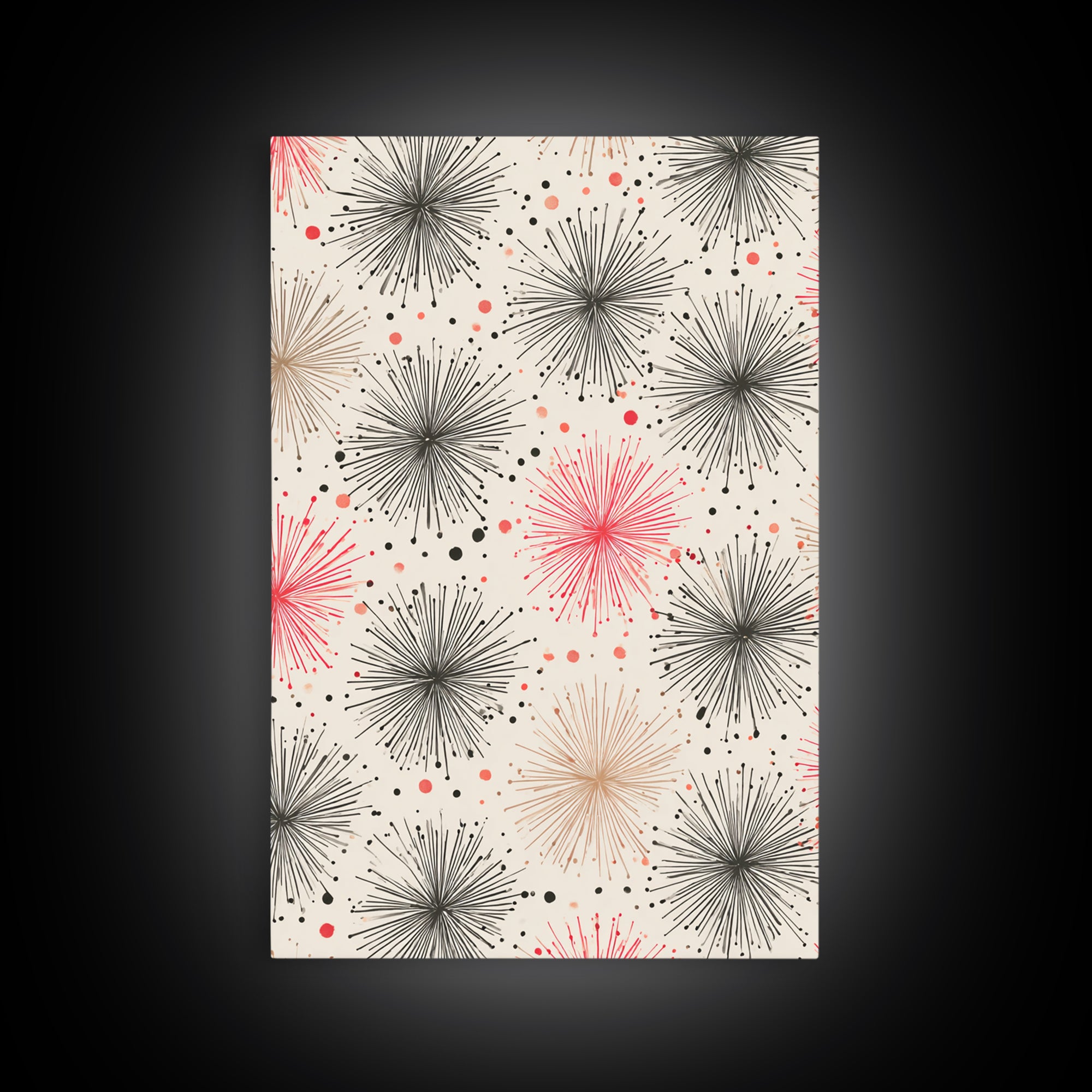 Pink Gray Atomic Starburst Pattern Canvas Print, Midcentury Modern Art, Retro Wall Art, Minimalist Nursery Decor, MCM Gift