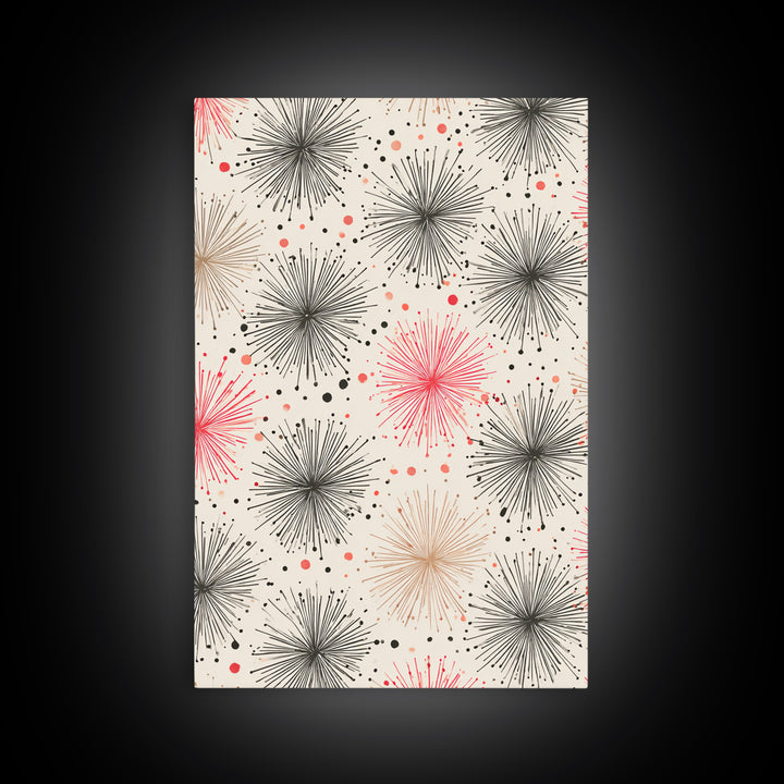 Pink Gray Atomic Starburst Pattern Canvas Print, Midcentury Modern Art, Retro Wall Art, Minimalist Nursery Decor, MCM Gift
