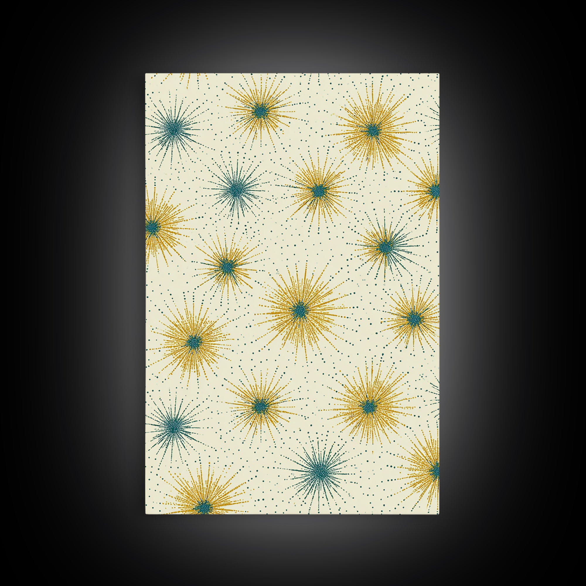 Mustard Teal Atomic Starburst Canvas Print, Midcentury Modern Art, Retro Geometric Wall Art, Scandinavian MCM Decor Gift
