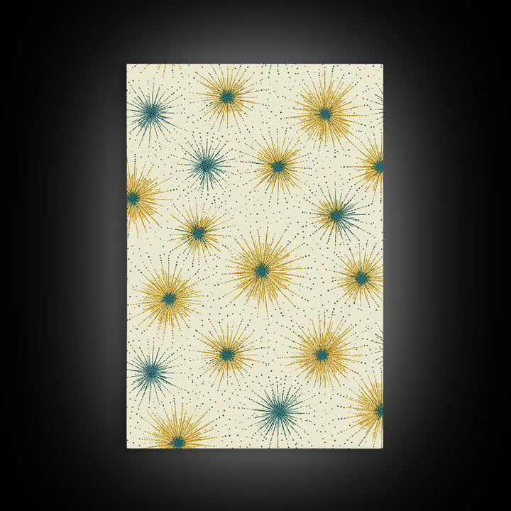 Mustard Teal Atomic Starburst Canvas Print, Midcentury Modern Art, Retro Geometric Wall Art, Scandinavian MCM Decor Gift