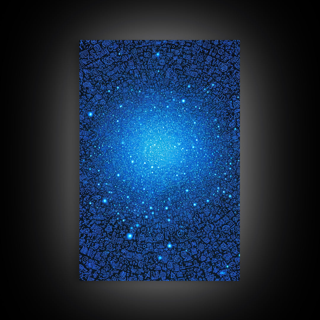 Blue Data Star Field And Cosmic Glyphs Canvas Print, Modern Abstract Wall Art, Futuristic Space Poster, Office Decor Gift