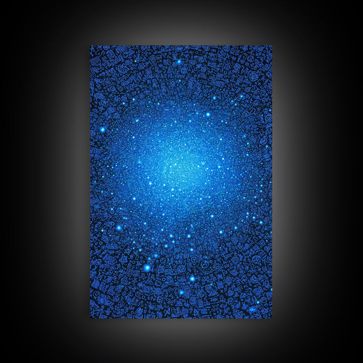 Blue Data Star Field And Cosmic Glyphs Canvas Print, Modern Abstract Wall Art, Futuristic Space Poster, Office Decor Gift