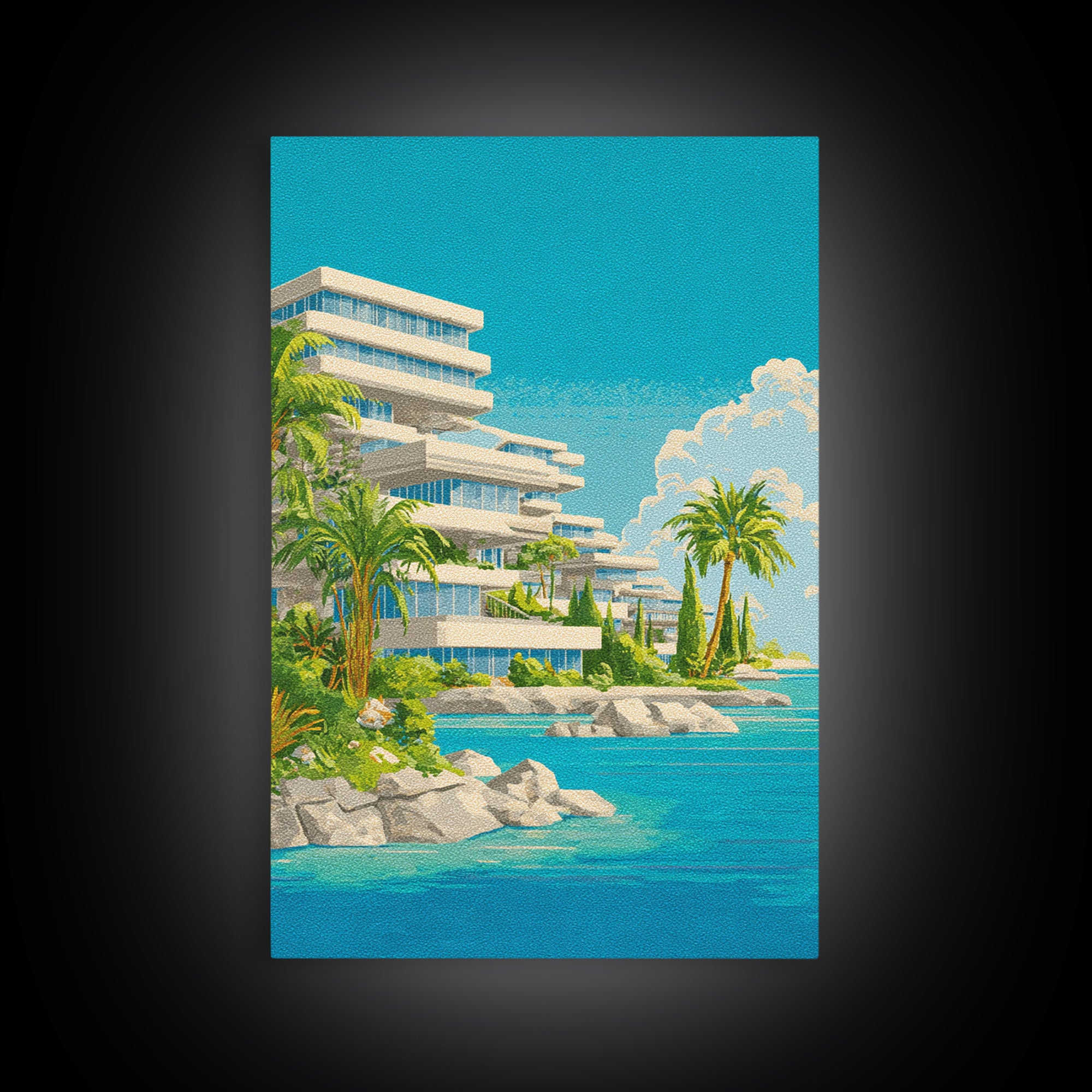 Tropical Modernist Coastal Resort Wall Art, Midcentury Modern Art Print, Palm Tree Ocean Poster, Beach House Decor, Living Room Decor