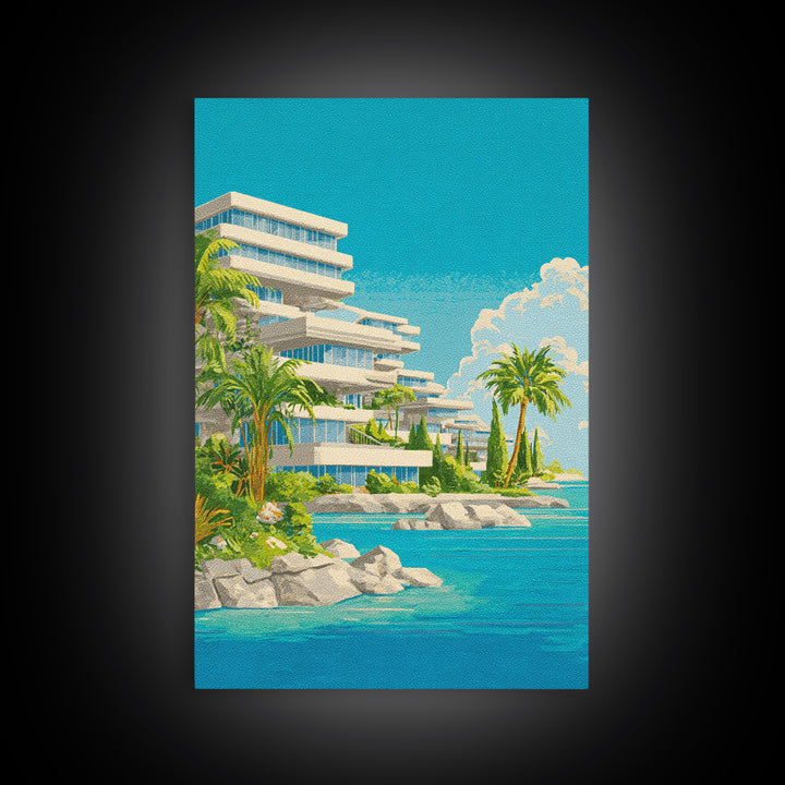 Tropical Modernist Coastal Resort Wall Art, Midcentury Modern Art Print, Palm Tree Ocean Poster, Beach House Decor, Living Room Decor