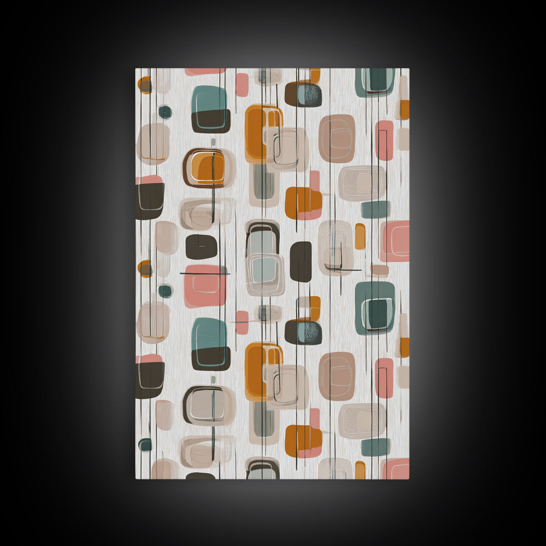 Muted Rounded Rectangle Pattern Wall Art, Midcentury Modern Abstract Poster, Scandinavian Decor, Geometric Home Art Print
