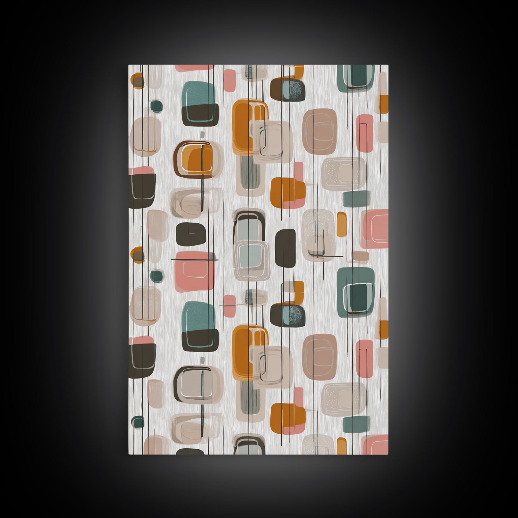 Muted Rounded Rectangle Pattern Wall Art, Midcentury Modern Abstract Poster, Scandinavian Decor, Geometric Home Art Print