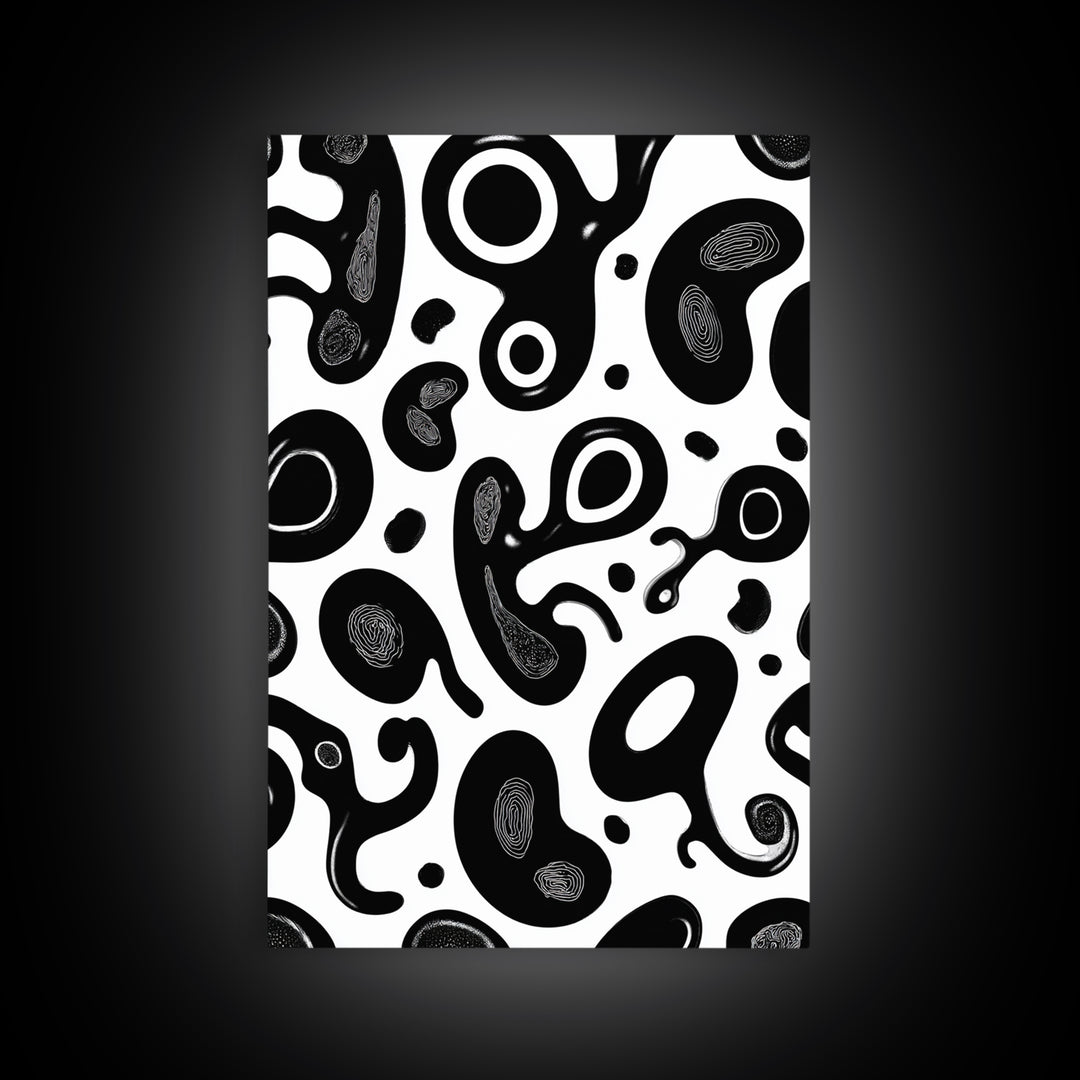 Black And White Amoeba Blob Wall Art, Modern Abstract Poster, Minimalist Retro Decor, Organic Shape Art Print For Home Decor