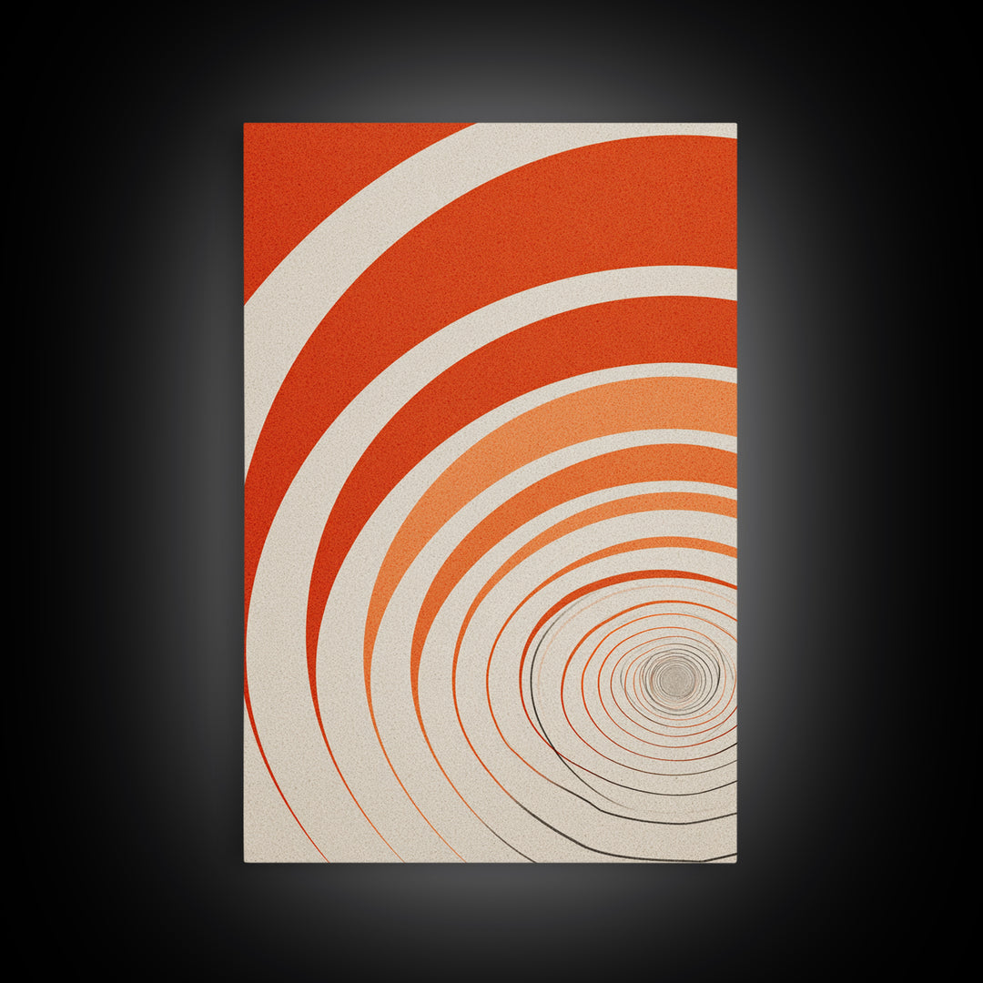 Orange Cream Spiral Tunnel Canvas Print, Op Art Wall Decor, Midcentury Modern Abstract Art, Retro Geometric Poster Print