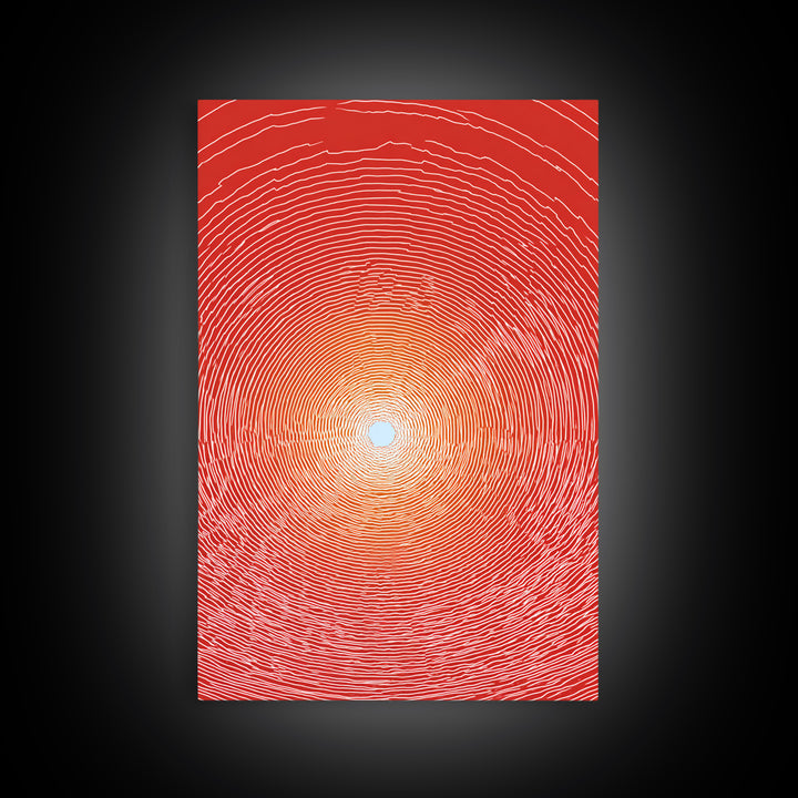 Radiant Red Concentric Sun Framed Canvas Print, Minimalist Wall Art, Modern Abstract Art, Retro Geometric Decor Poster Print