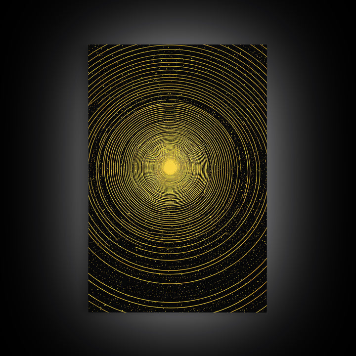 Golden Concentric Starfield Wall Art, Modern Abstract Art, Cosmic Retro Poster, Minimalist Geometric Decor Print For Office