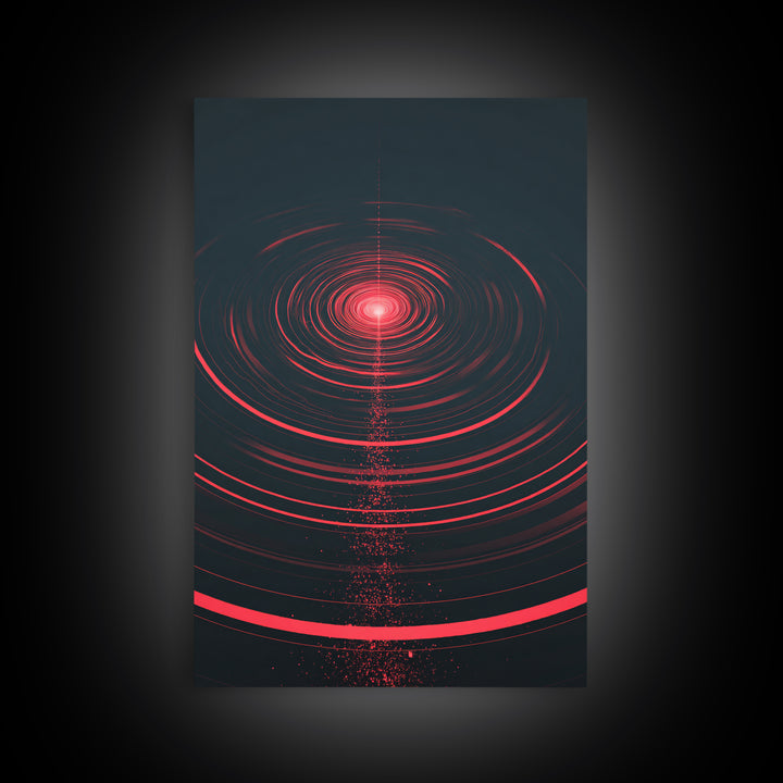 Red Cosmic Concentric Rings Abstract Wall Art, Modern Geometric Art Print, Sci Fi Retro Decor, Bold Black Living Room Decor