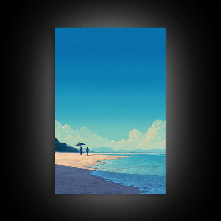 Turquoise Shore Walkers Wall Art, Coastal Travel Poster, Modern Home Decor, Beach Landscape Print, Blue Living Room Artwork