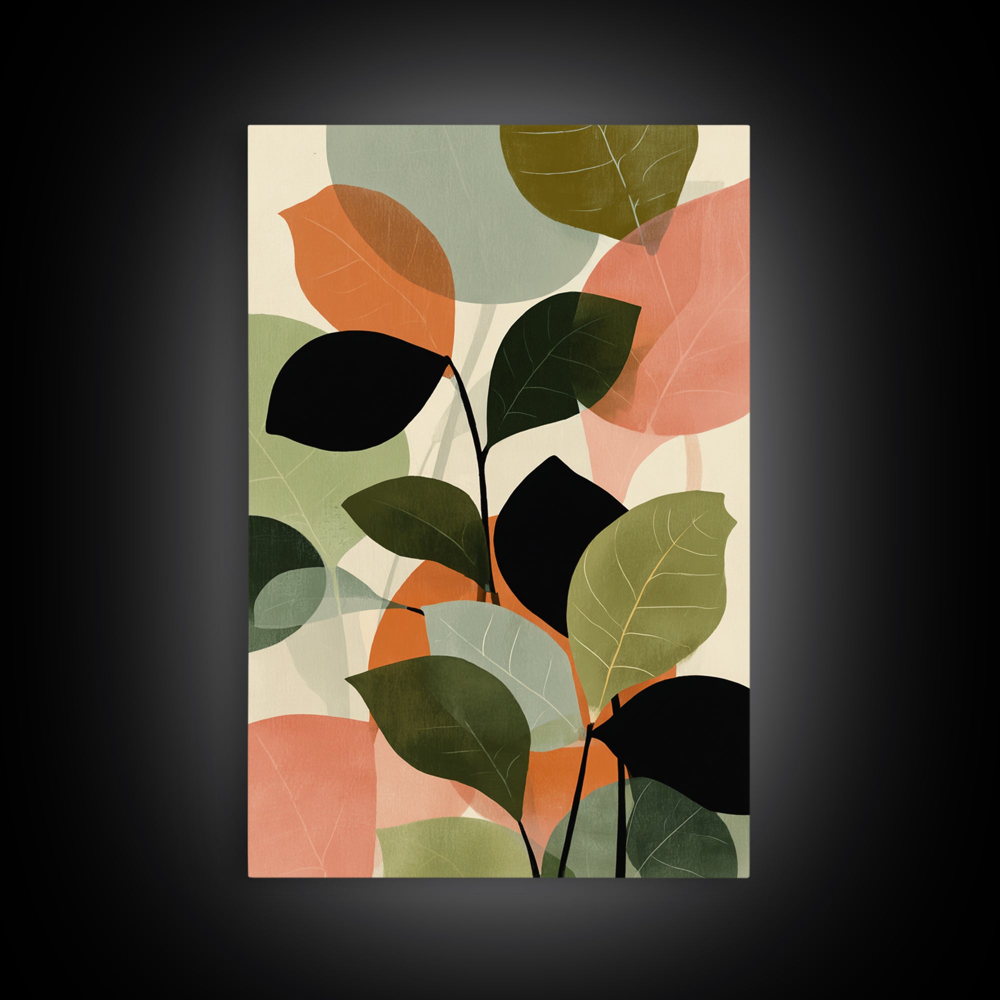 Soft Abstract Botanical Leaves Wall Art, Modern Midcentury Print, Sage Green Peach Decor, Minimalist Living Room Art Print