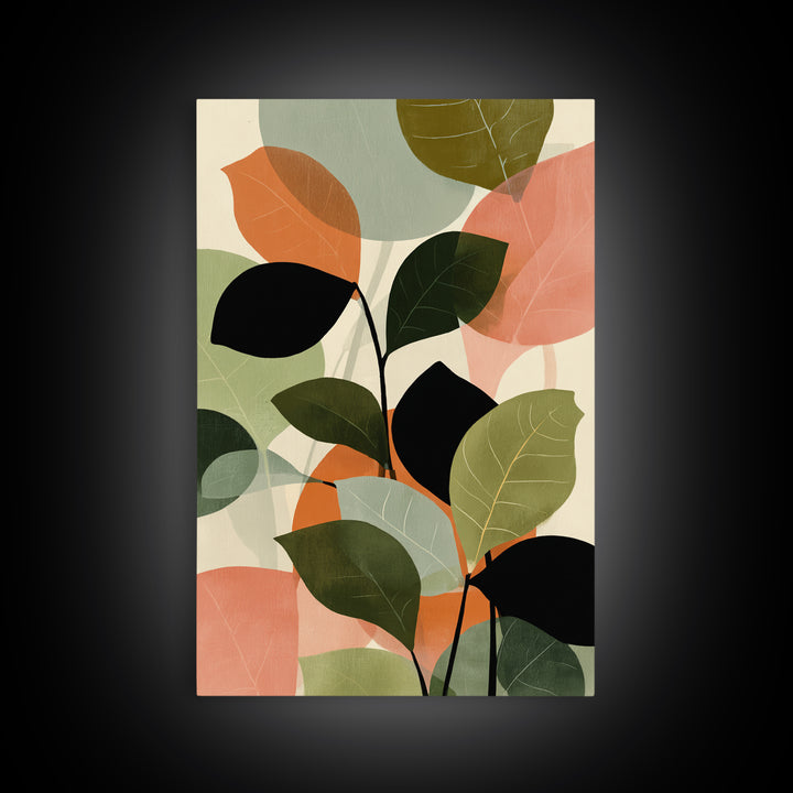 Soft Abstract Botanical Leaves Wall Art, Modern Midcentury Print, Sage Green Peach Decor, Minimalist Living Room Art Print