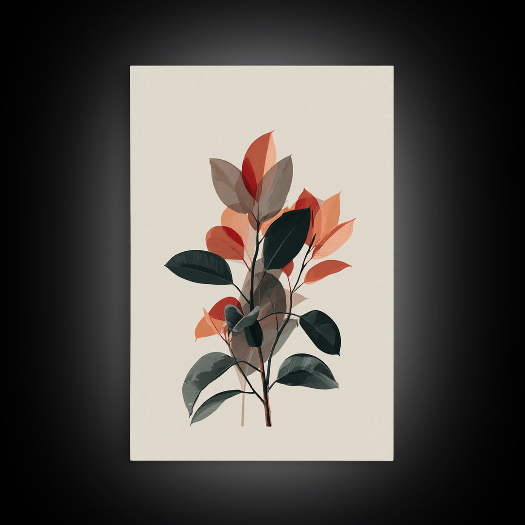 Orange Green Botanical Branch Wall Art, Midcentury Modern Leaf Print, Retro Nature Decor, Living Room Artwork, MCM Home Decor