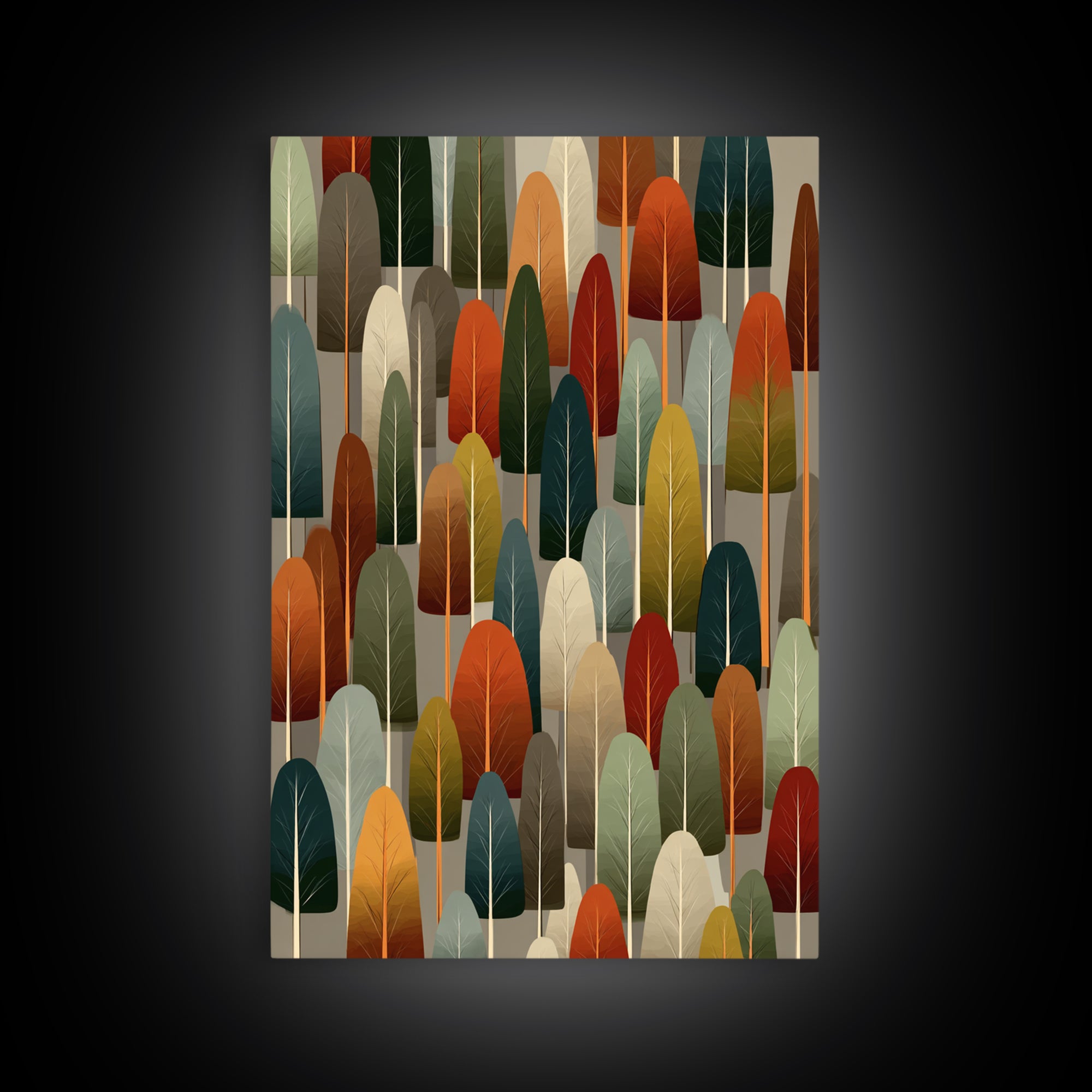 Retro Rounded Forest Pattern Wall Art, Midcentury Modern Tree Print, Earth Tone Geometric Decor, MCM Gallery Wall Art Print
