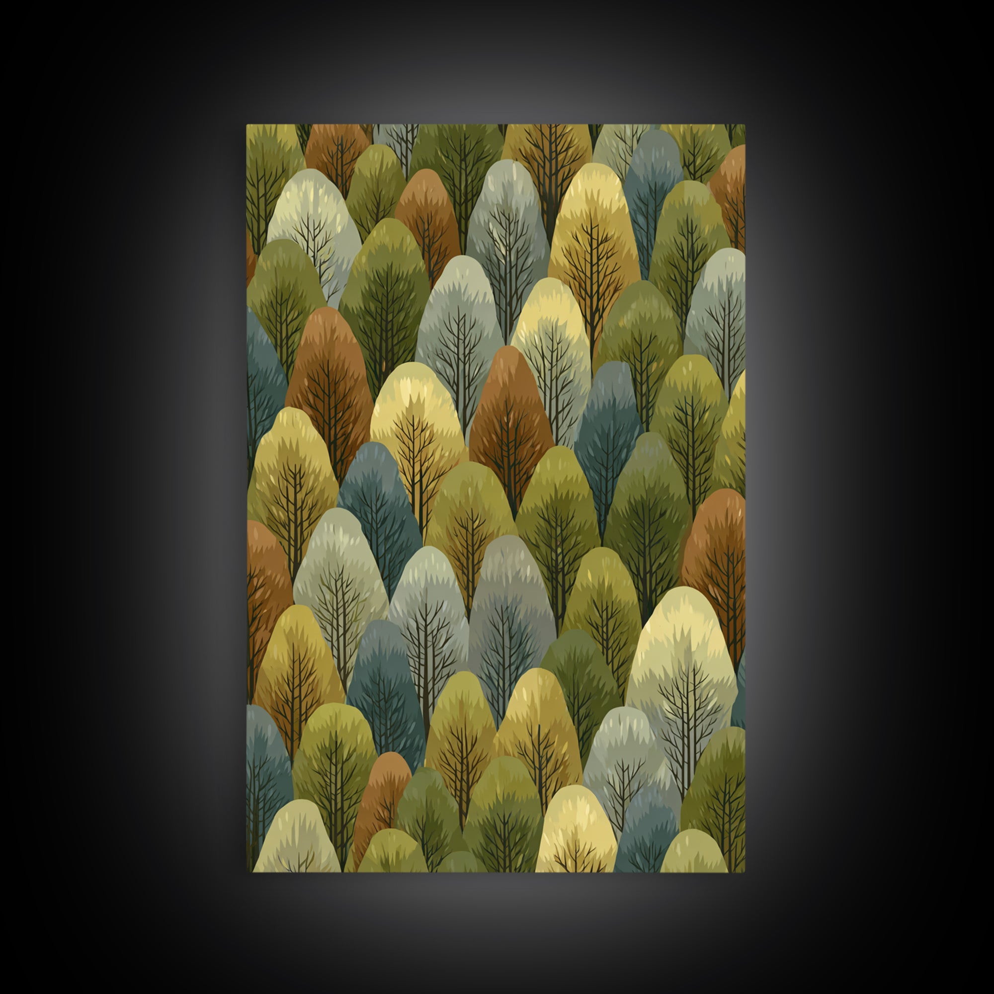 Layered Olive Forest Canopy Wall Art, Midcentury Tree Pattern Print, Nature Landscape Decor, Green Modern Wall Decor, Living Room Art