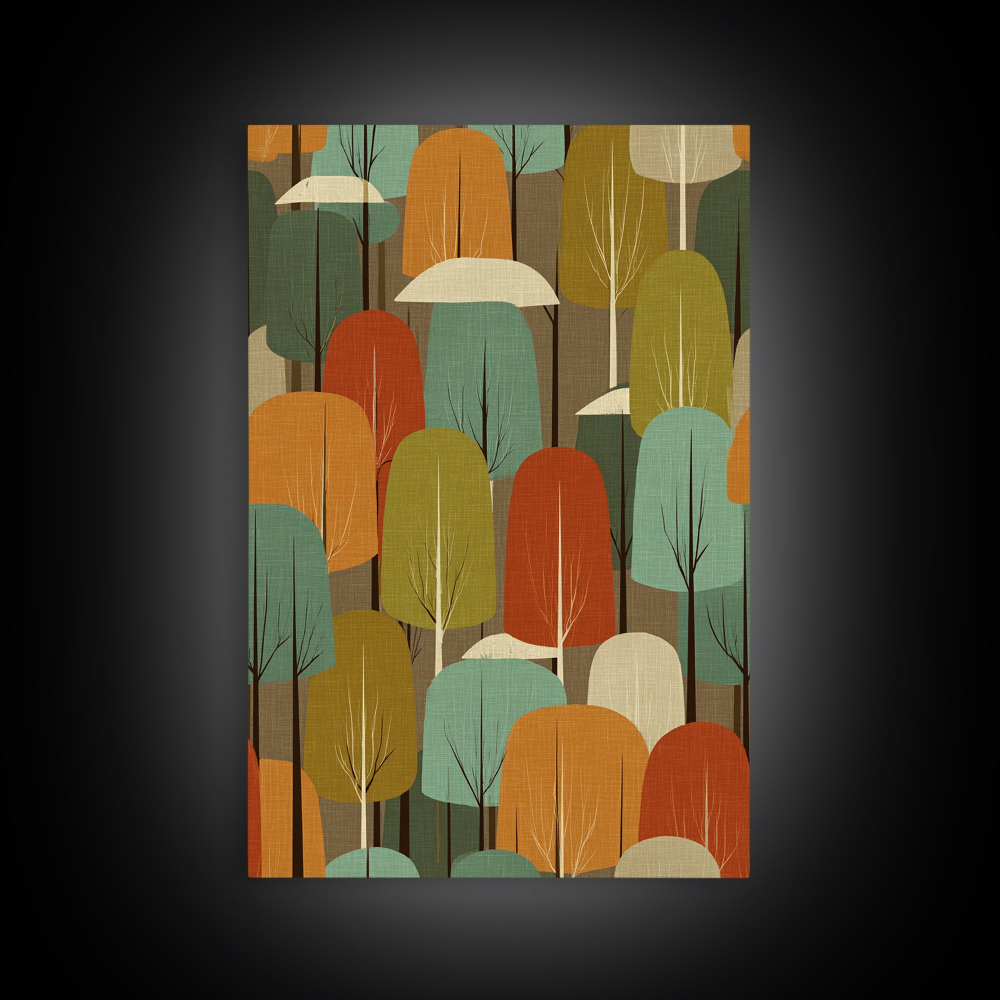 Textured Retro Tree Grove Canvas Print, Midcentury Modern Forest Art, Teal Orange Wall Decor, Atomic MCM Home Decor Poster