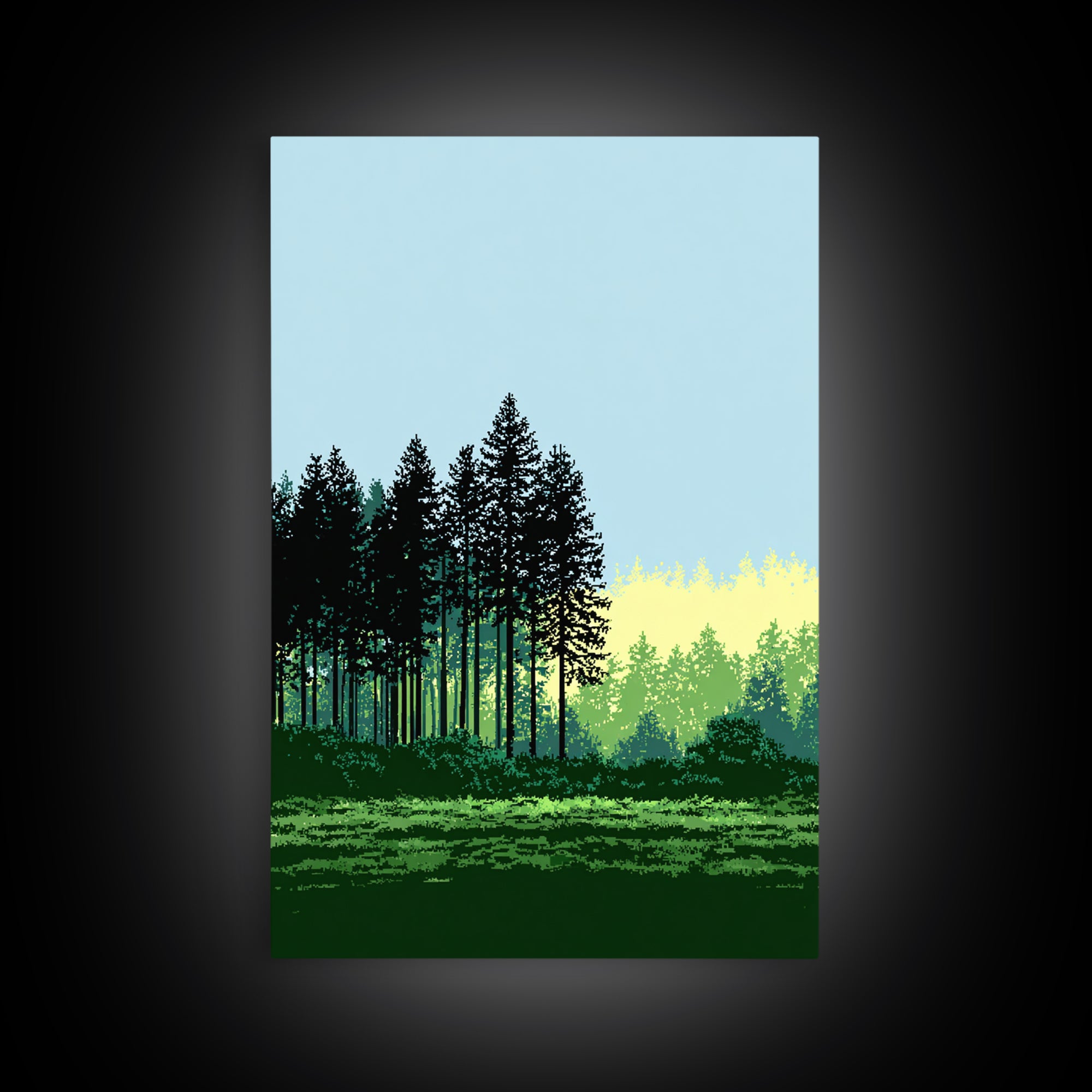 Pine Forest Silhouette Wall Art, Green Meadow Landscape Print, Scenic Nature Decor, Modern Cabin Office Wall Decor, Home Decor