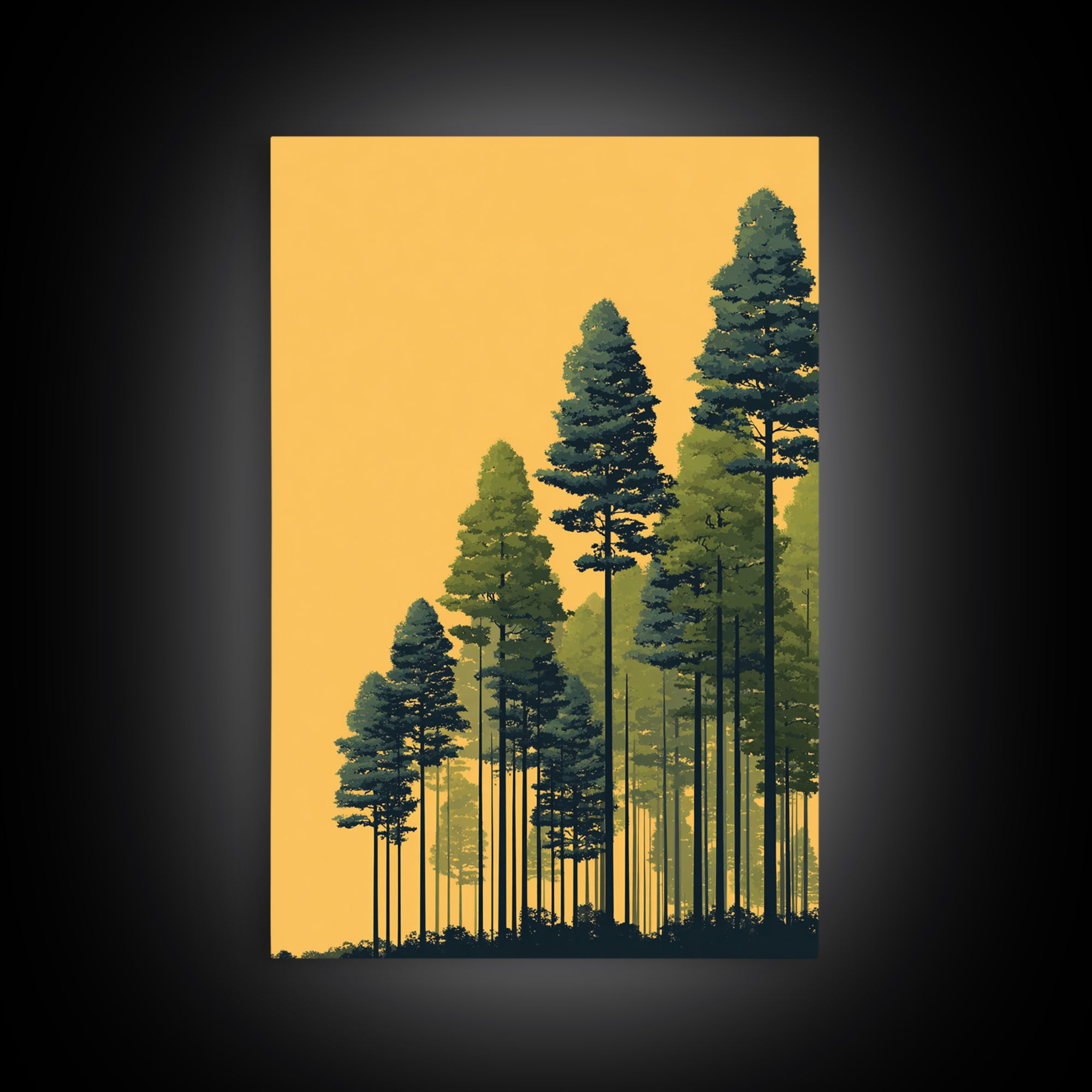 Golden Sunset Pine Forest Wall Art, Tall Evergreen Landscape Print, Scenic Nature Decor, Modern Cabin Living Room Decor Print
