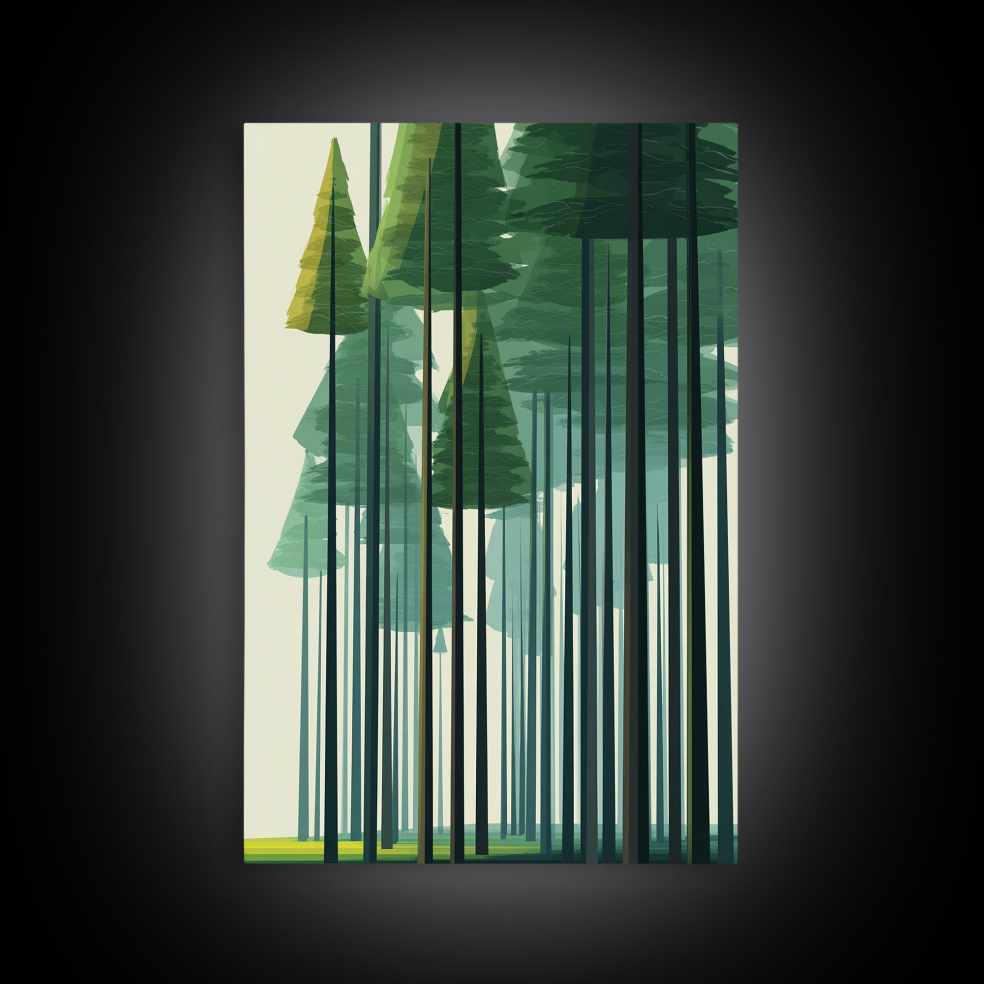 Minimalist Green Pine Grove Wall Art, Abstract Tall Tree Canvas Print, Scandinavian Nature Decor, Modern Forest Poster Art