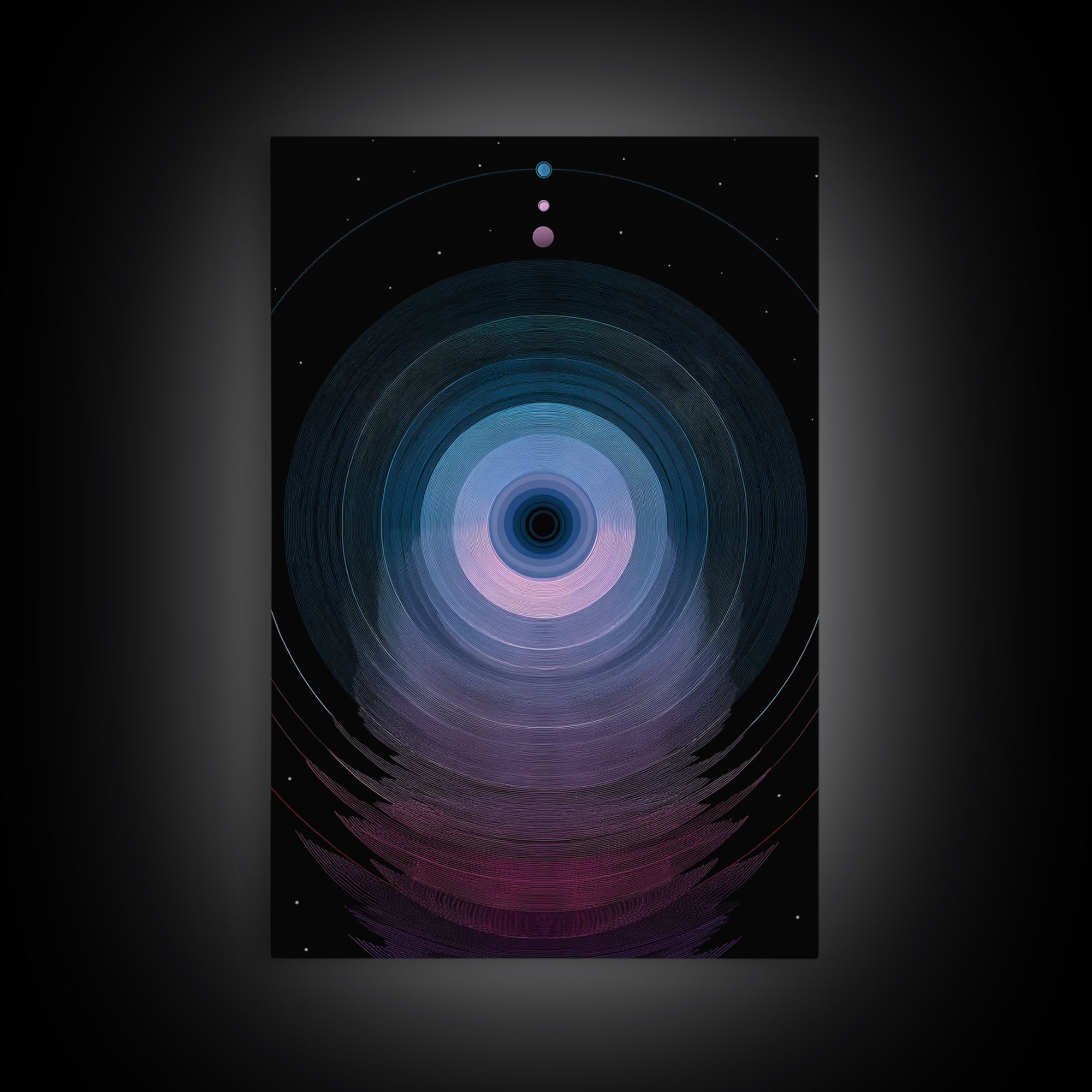Cosmic Blue Orb Portal Canvas Print, Abstract Space Wall Art, Modern Digital Art Poster, Sci Fi Black Living Room Decor Print