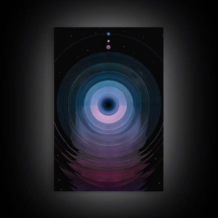 Cosmic Blue Orb Portal Canvas Print, Abstract Space Wall Art, Modern Digital Art Poster, Sci Fi Black Living Room Decor Print