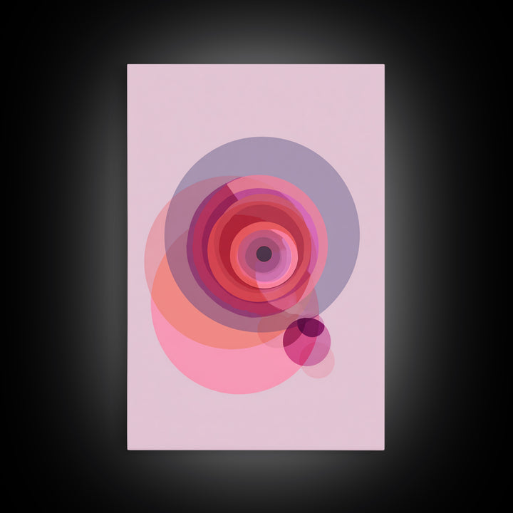 Pink Concentric Circles Abstract Wall Art, Midcentury Modern Art Print, Geometric Wall Decor, Retro MCM Living Room Decor