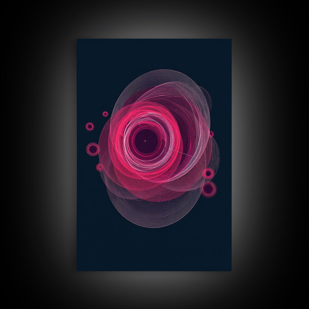 Magenta Spiral Wireframe Abstract Wall Art, Modern Geometric Art Print, Retro Futuristic Decor, Dark Blue MCM Gallery Poster