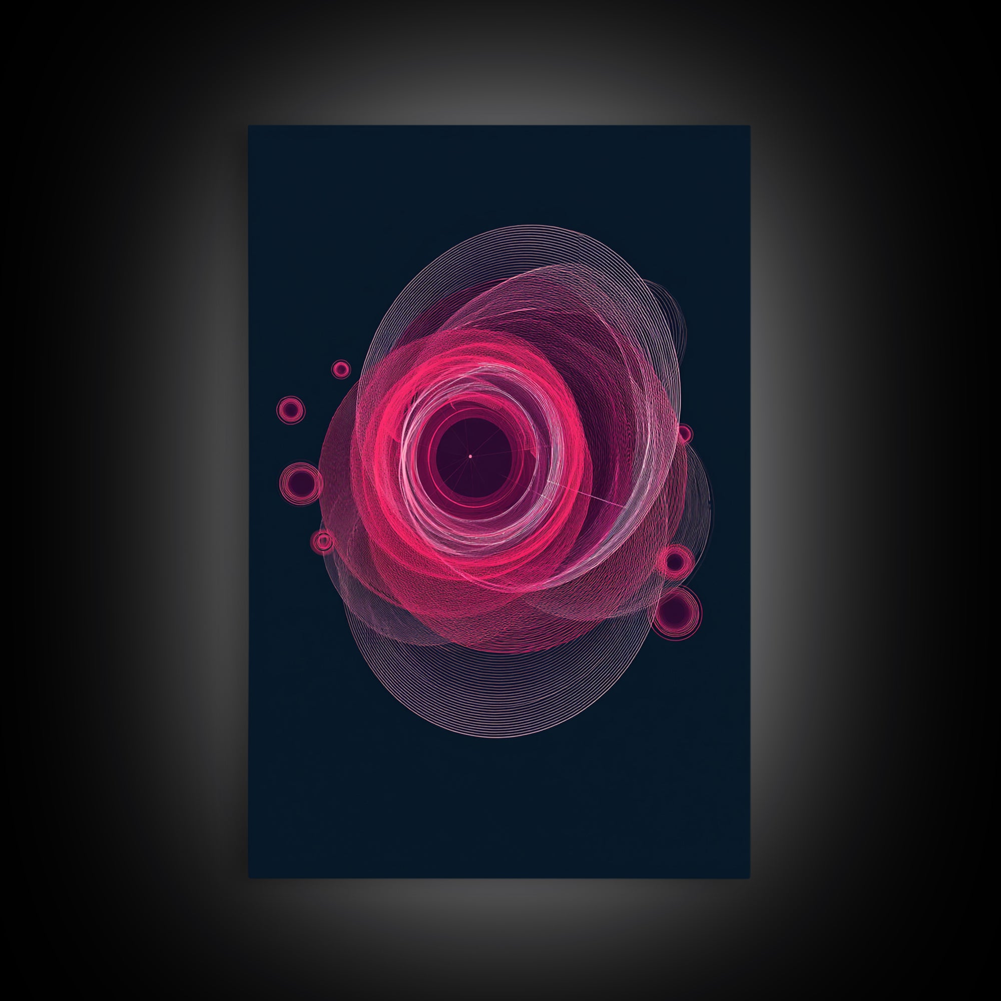 Magenta Spiral Wireframe Abstract Wall Art, Modern Geometric Art Print, Retro Futuristic Decor, Dark Blue MCM Gallery Poster