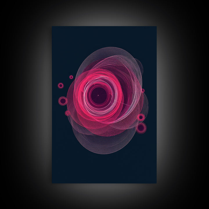 Magenta Spiral Wireframe Abstract Wall Art, Modern Geometric Art Print, Retro Futuristic Decor, Dark Blue MCM Gallery Poster