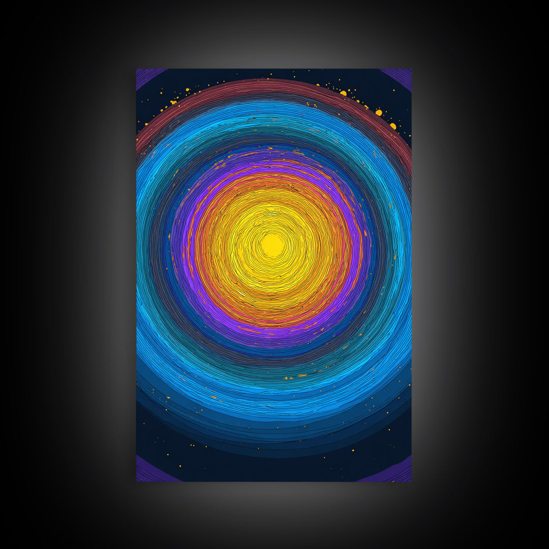 Vibrant Solar Rings Abstract Canvas Print, Midcentury Modern Wall Art, Colorful Geometric Poster, Cosmic Retro Home Decor