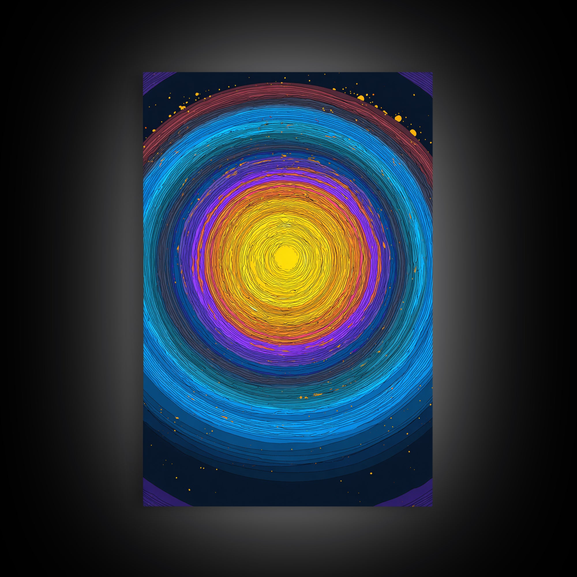 Vibrant Solar Rings Abstract Canvas Print, Midcentury Modern Wall Art, Colorful Geometric Poster, Cosmic Retro Home Decor