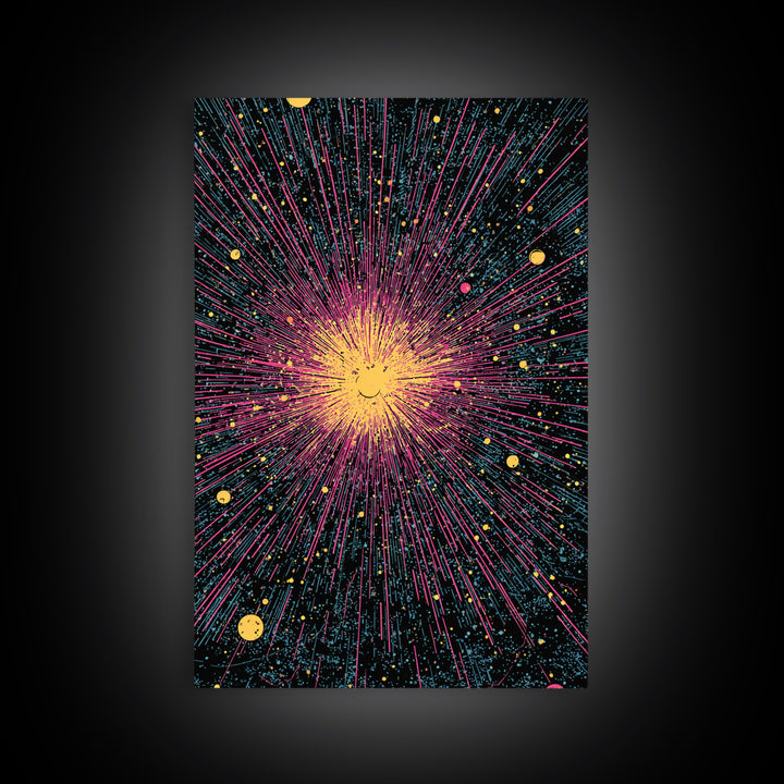 Vivid Cosmic Starburst Explosion Canvas Print, Midcentury Modern Wall Art, Retro Space Abstract Poster, Colorful Mcm Decor