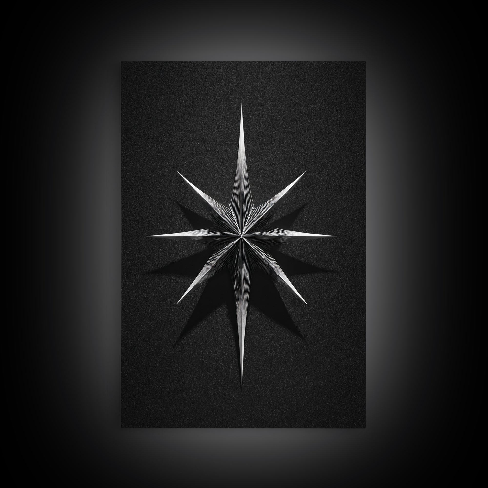 Black Silver Eight Point Starburst Wall Art, Midcentury Modern Art, Geometric Wall Decor, Minimalist Print, Office Decor