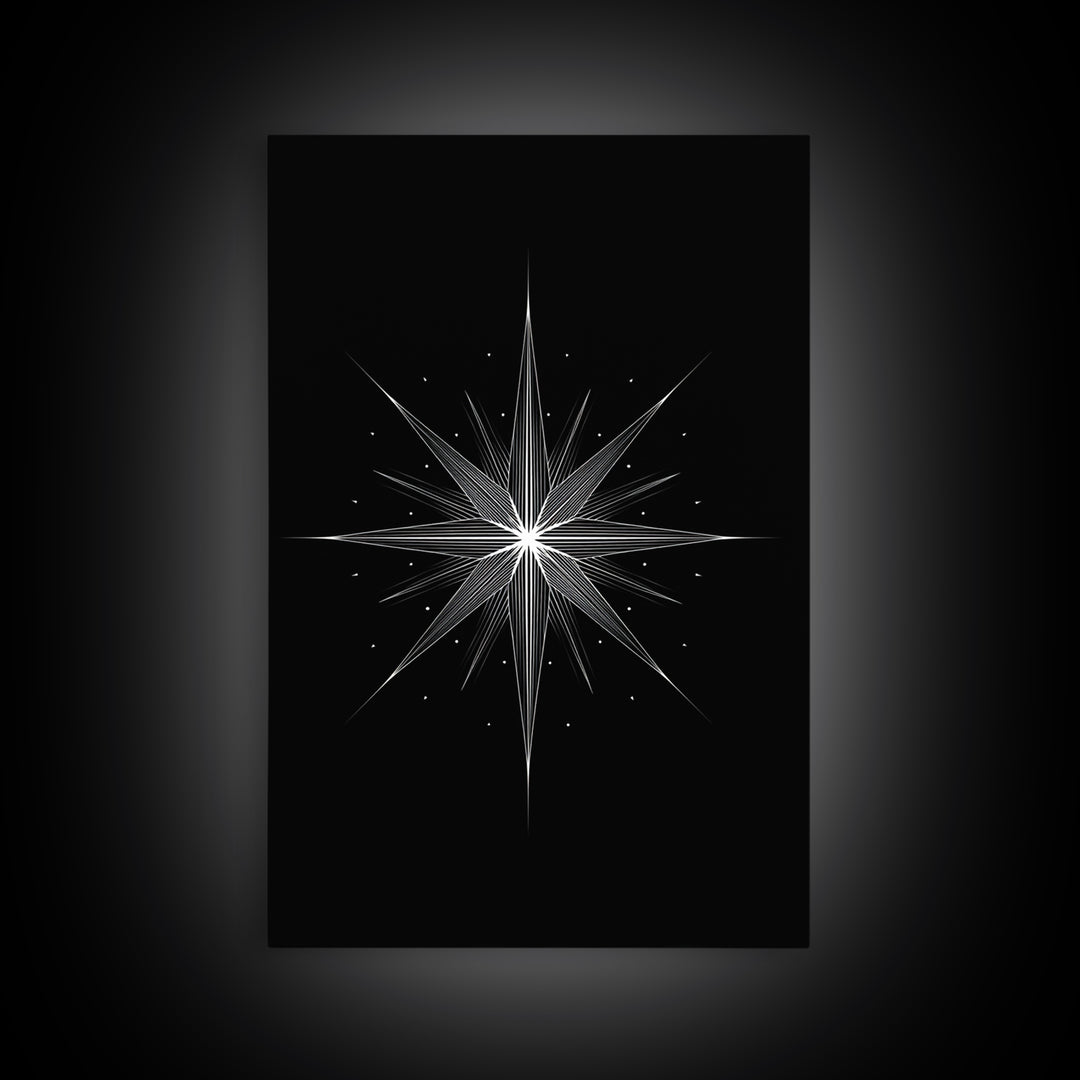 White Celestial Starburst Wall Art, Midcentury Modern Art, Black Wall Art, Geometric Art Print, Space Abstract Art, Modern Decor