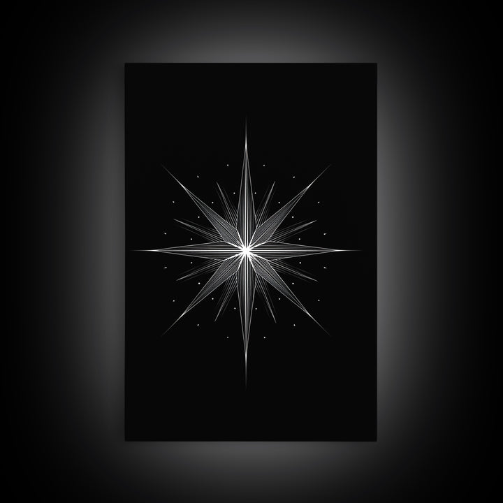 White Celestial Starburst Wall Art, Midcentury Modern Art, Black Wall Art, Geometric Art Print, Space Abstract Art, Modern Decor