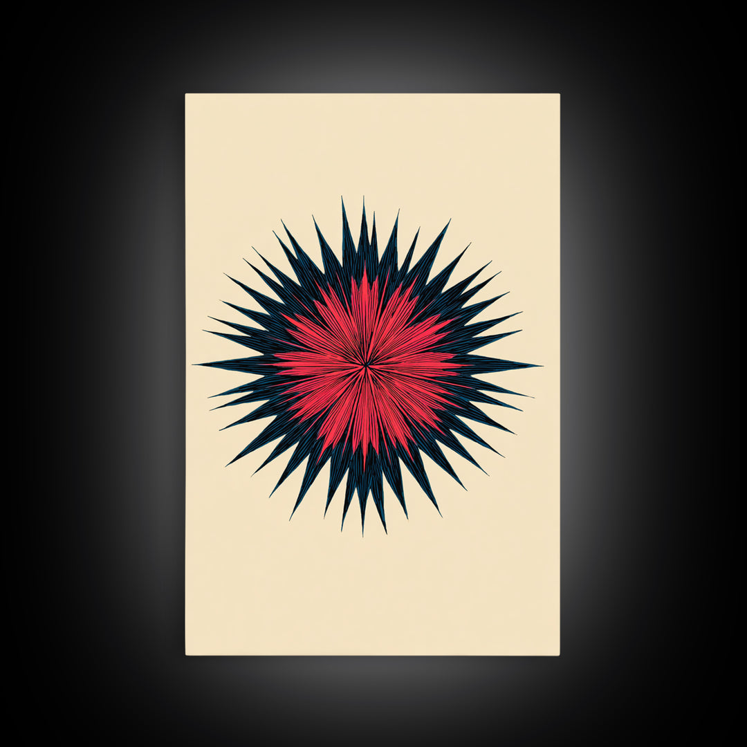 Red Navy Spiky Sunburst Canvas Print, Midcentury Modern Art, Geometric Wall Art, Atomic Art Print, Colorful Retro Decor, Poster