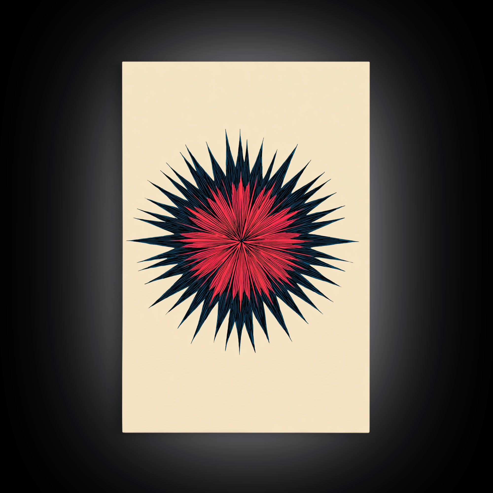 Red Navy Spiky Sunburst Canvas Print, Midcentury Modern Art, Geometric Wall Art, Atomic Art Print, Colorful Retro Decor, Poster