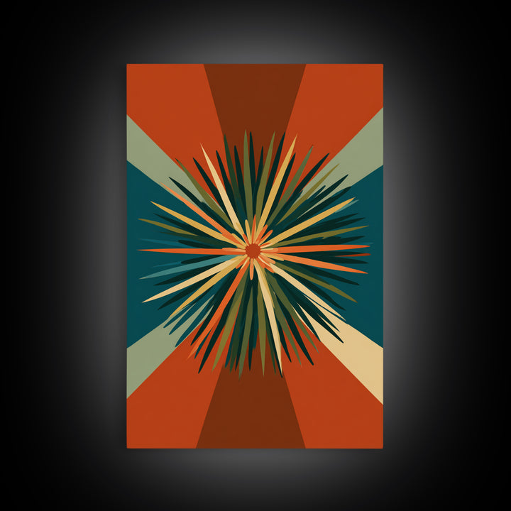 Teal Orange Retro Sunburst Wall Art, Midcentury Modern Art, Geometric Wall Decor, Atomic Art Print, Burnt Orange Home Decor